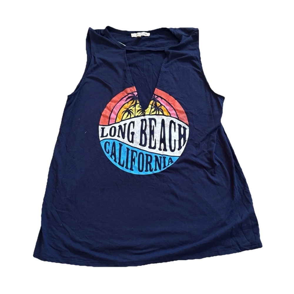 Express One Eleven Tank Top Womens Large Dark Blue Long Beach Graphic Stylish
